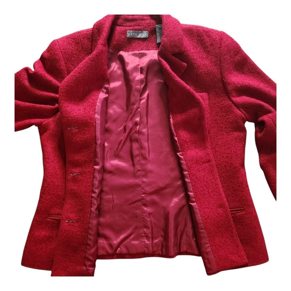 Wool Blend Blazer Kate‎ Hill Size 12 Red Career Classic Vintage Style Pockets - Picture 8 of 10